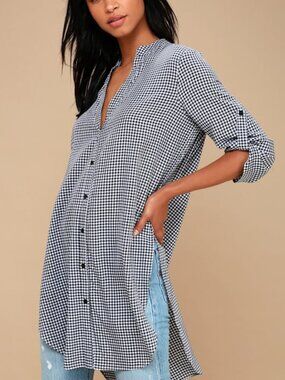 Lulus Best I Ever Plaid Black And White Gingham Tunic Top - Size Small